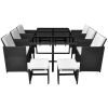 11 Piece Outdoor Dining Set with Cushions Poly Rattan Black(D0102HEJS0U)