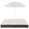 Outdoor Lounge Bed with Umbrella Poly Rattan Brown(D0102HEJIGA)