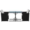 3 Piece Bistro Set with Cushions Poly Rattan Black(D0102HEJSBY)