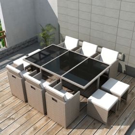 11 Piece Outdoor Dining Set with Cushions Poly Rattan Beige(D0102HEJSD7)
