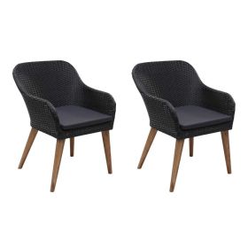 Outdoor Chairs with Cushions 2 pcs Poly Rattan Black(D0102HEJQNV)