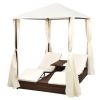 Double Sun Lounger with Curtains Poly Rattan Brown(D0102HEJI7V)
