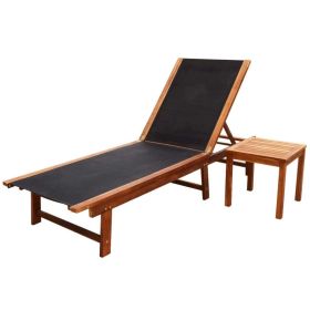 Sun Lounger with Table Solid Acacia Wood and Textilene(D0102HEJPKV)