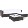 5 Piece Garden Lounge Set with Cushions Poly Rattan Brown(D0102HEJAVA)