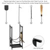 Artisasset Black Paint 33 Inches High Square With 4 Tools Indoor And Outdoor Wrought Iron Fireplace Firewood Stand YJ(D0102HETJEV)