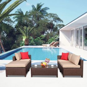 Outdoor 5-Piece Set patio furniture Sectional Sofa Sets All Weather Rattan Manual Wicker Conversation Set with Cushions and Table XH(D0102HEBCCY)