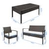 Outdoor 2pcs Arm Chairs 1pc Love Seat & Tempered Glass Coffee Table Rattan Sofa Set  XH(D0102HEB3JY)