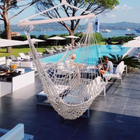 Indoor Outdoor Garden Cotton Hanging Rope Air/Sky Chair Swing Beige Hammocks(D0102HH09FA)
