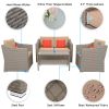 4 PCS Outdoor Patio Rattan Wicker Furniture Set with Table Sofa Cushioned  XH(D0102HEBT67)